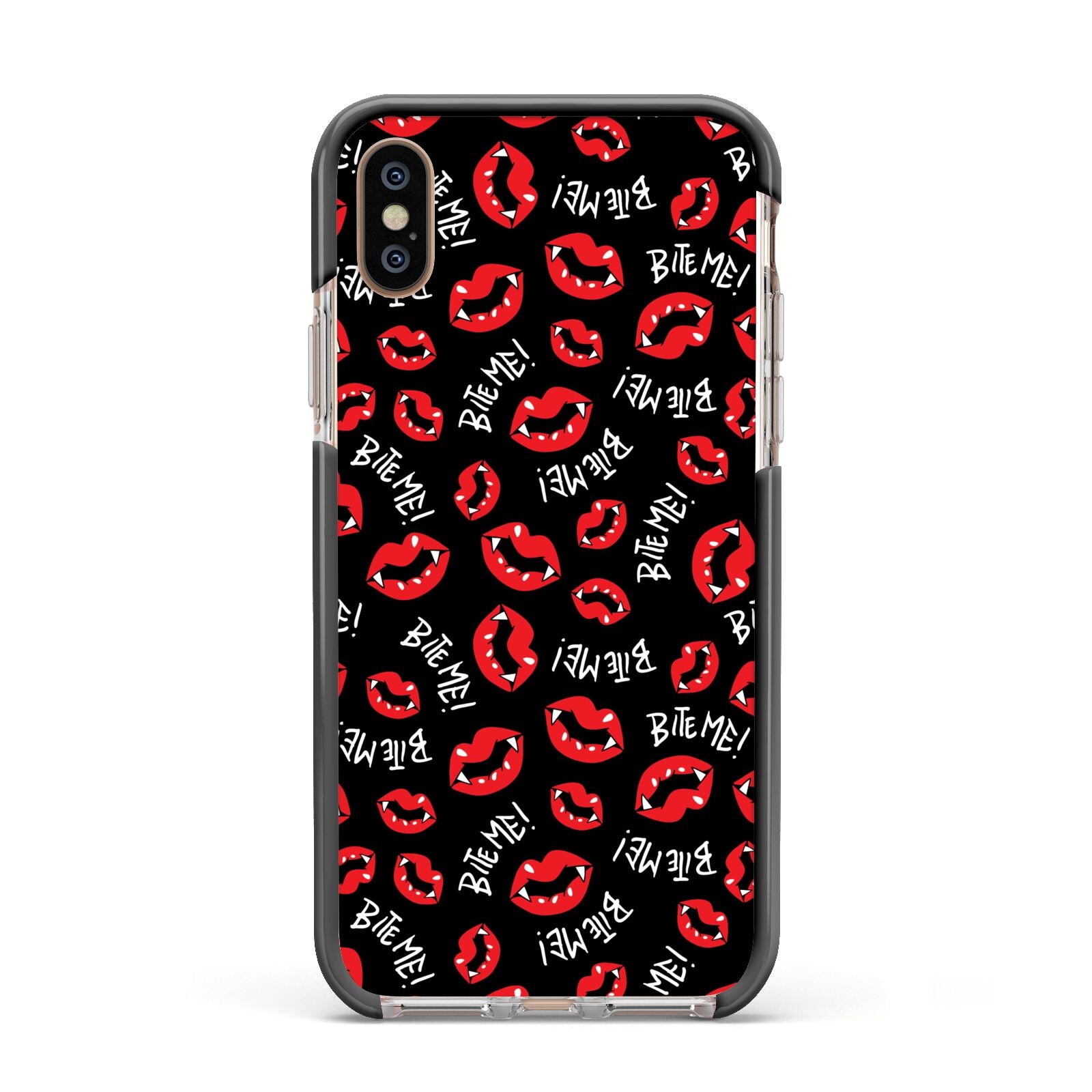 Vampire Bite Me Apple iPhone Xs Impact Case Black Edge on Gold Phone