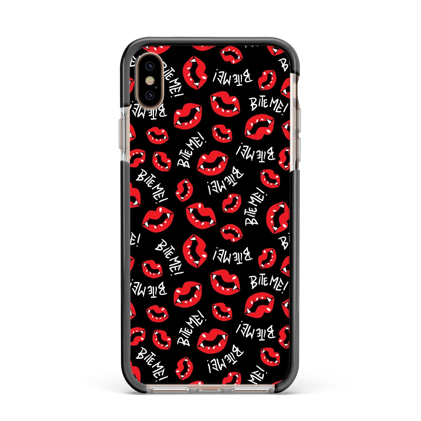 Vampire Bite Me Apple iPhone Xs Max Impact Case Black Edge on Gold Phone