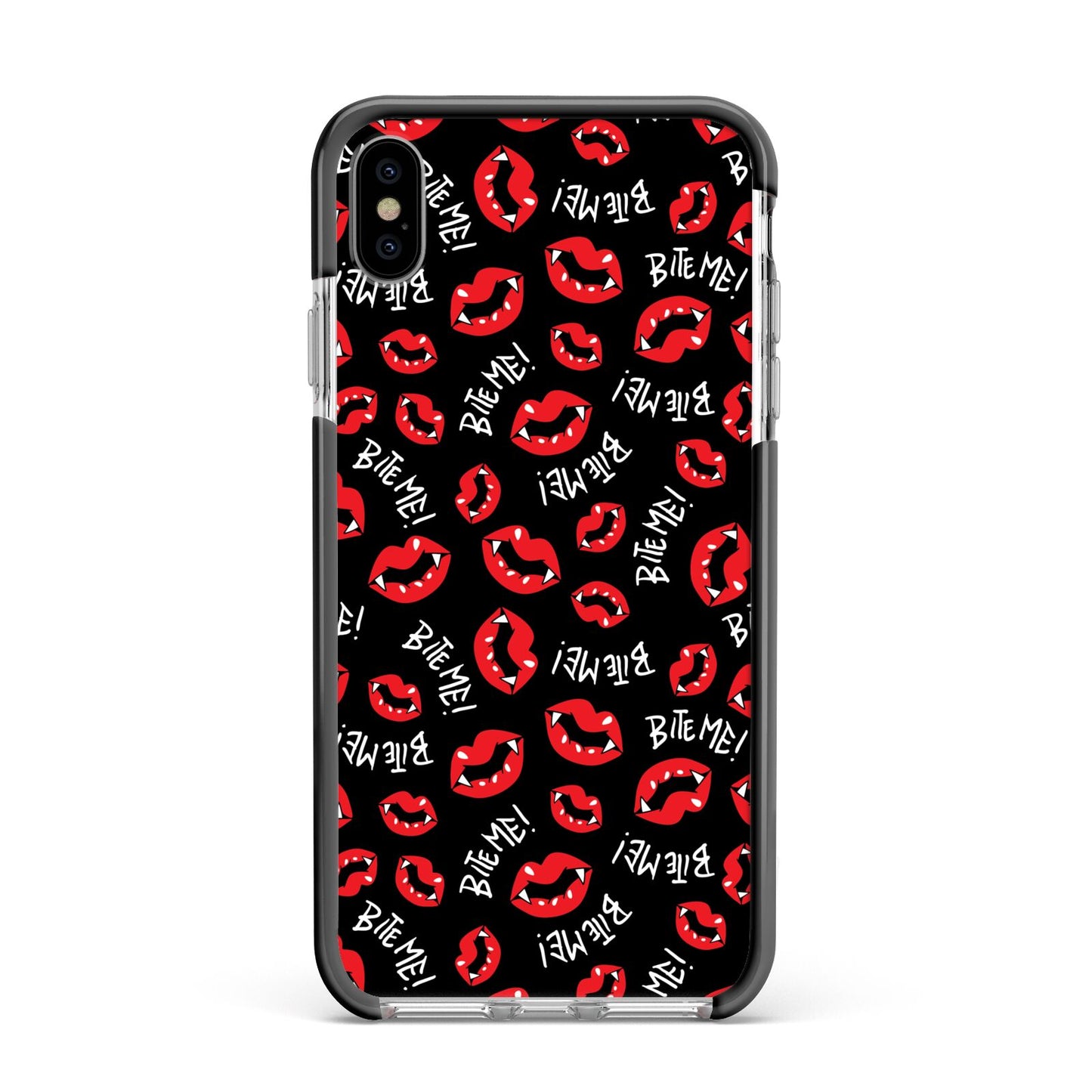 Vampire Bite Me Apple iPhone Xs Max Impact Case Black Edge on Silver Phone