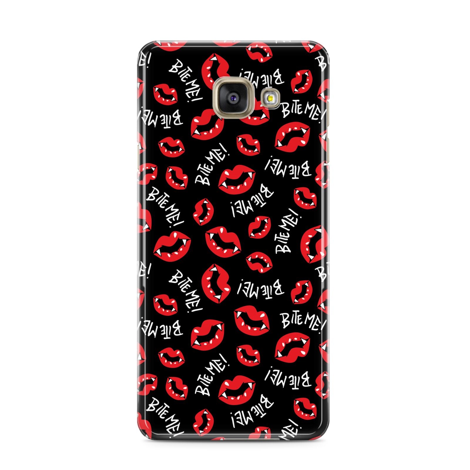 Vampire Bite Me Samsung Galaxy A3 2016 Case on gold phone