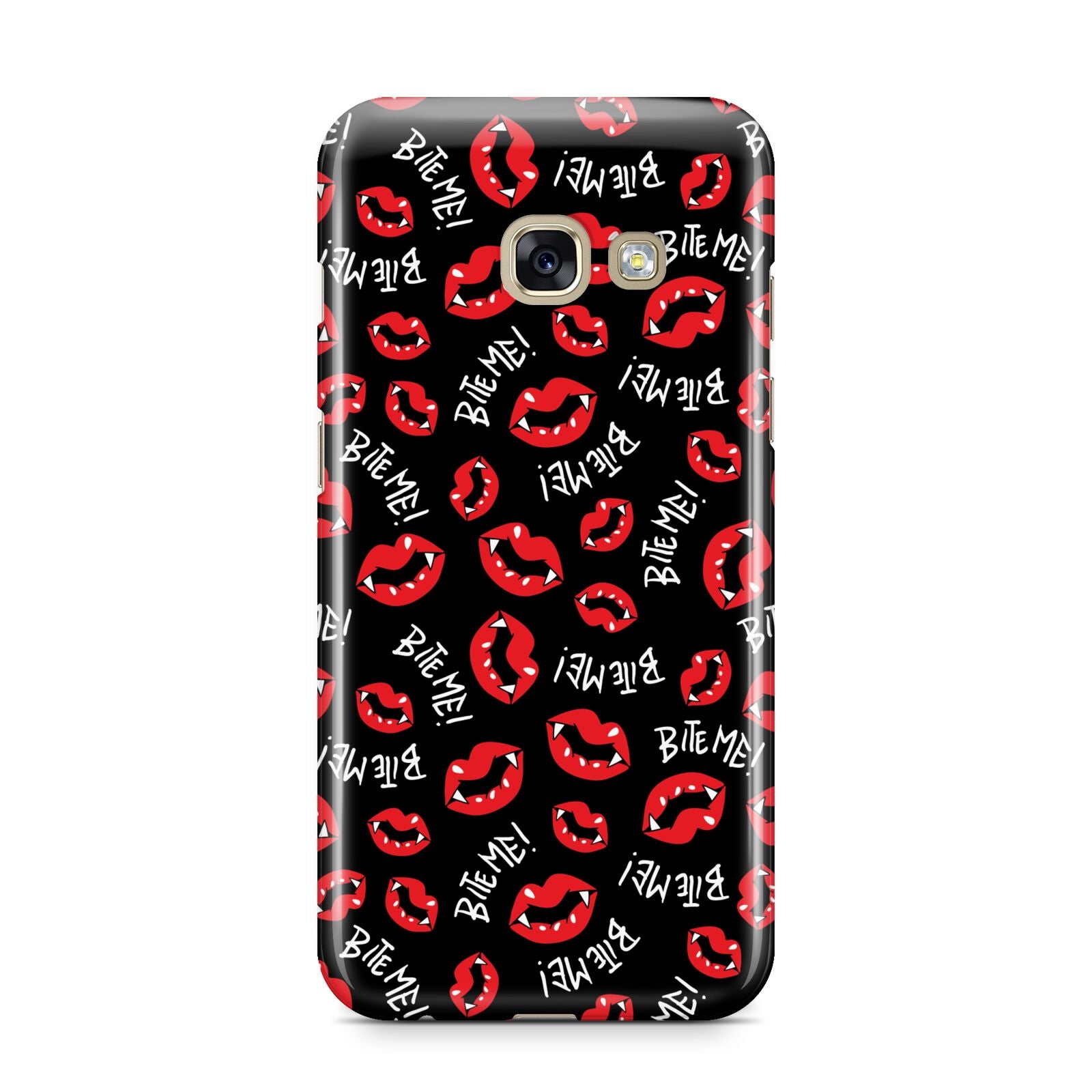 Vampire Bite Me Samsung Galaxy A3 2017 Case on gold phone