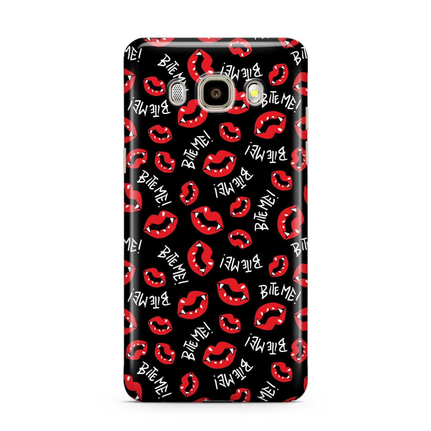 Vampire Bite Me Samsung Galaxy J7 2016 Case on gold phone