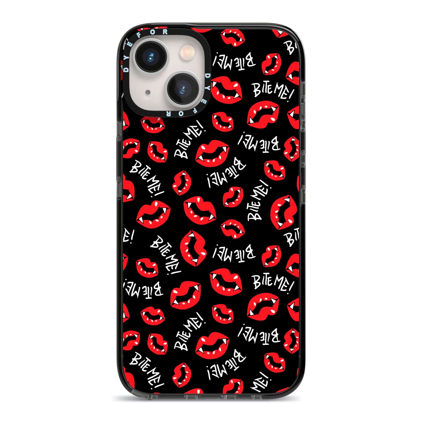 Vampire Bite Me iPhone 13 Black Impact Case on Silver phone