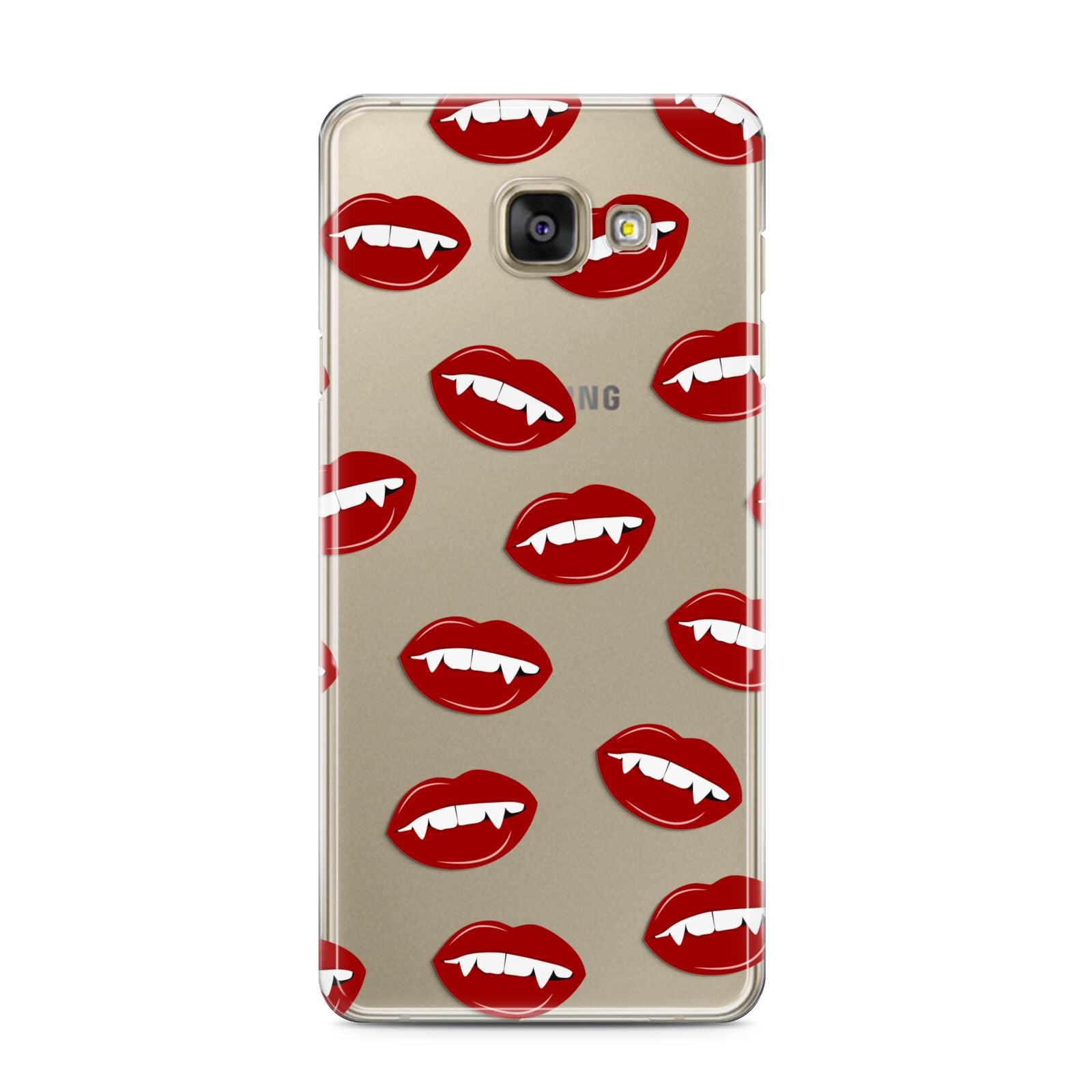 Vampire Fangs with Transparent Background Samsung Galaxy A3 2016 Case on gold phone