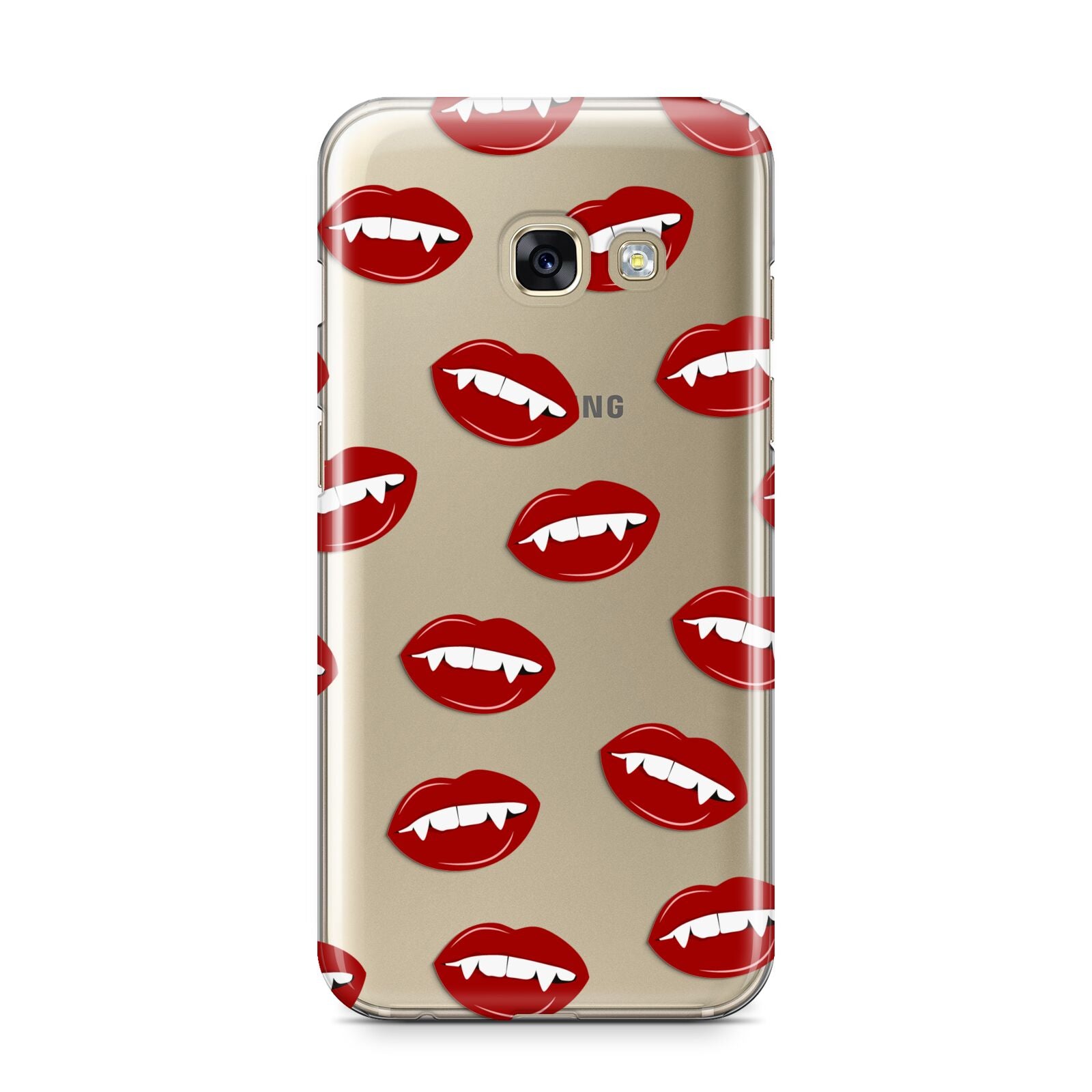 Vampire Fangs with Transparent Background Samsung Galaxy A3 2017 Case on gold phone