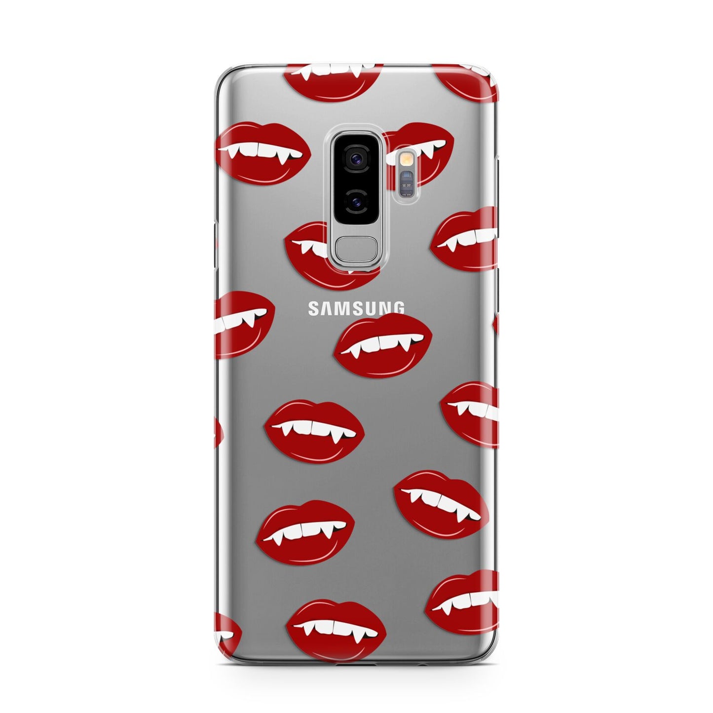 Vampire Fangs with Transparent Background Samsung Galaxy S9 Plus Case on Silver phone