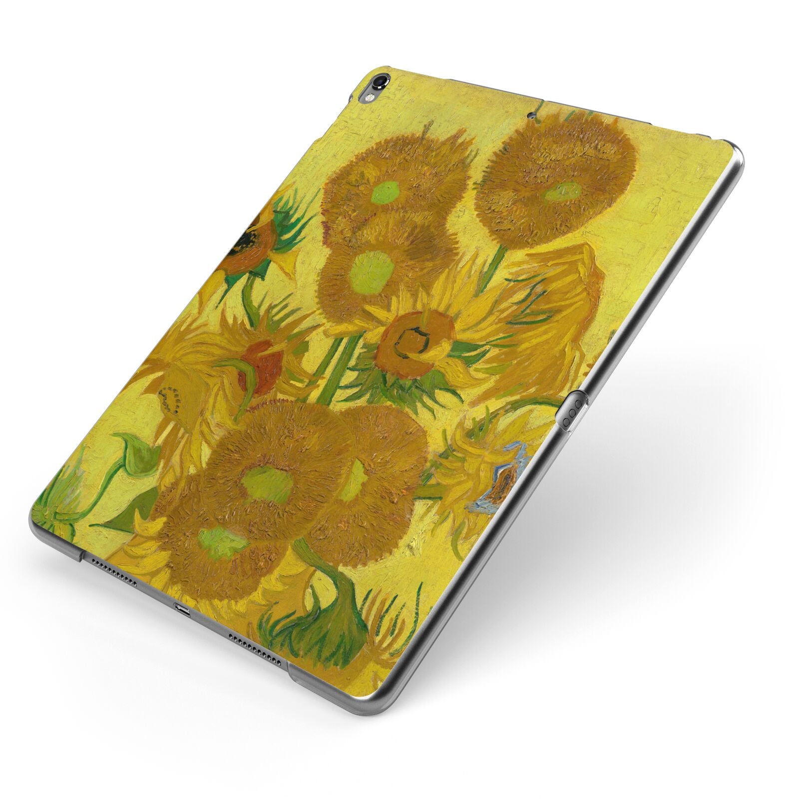 Van Gogh Sunflowers Apple iPad Case on Grey iPad Side View