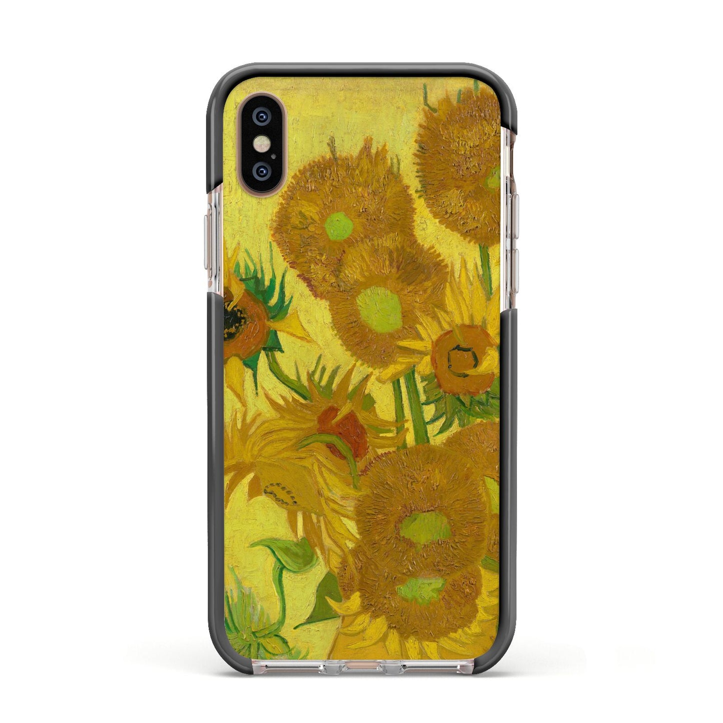 Van Gogh Sunflowers Apple iPhone Xs Impact Case Black Edge on Gold Phone