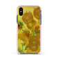 Van Gogh Sunflowers Apple iPhone Xs Impact Case Pink Edge on Black Phone