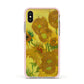 Van Gogh Sunflowers Apple iPhone Xs Impact Case Pink Edge on Gold Phone