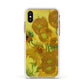 Van Gogh Sunflowers Apple iPhone Xs Impact Case White Edge on Gold Phone