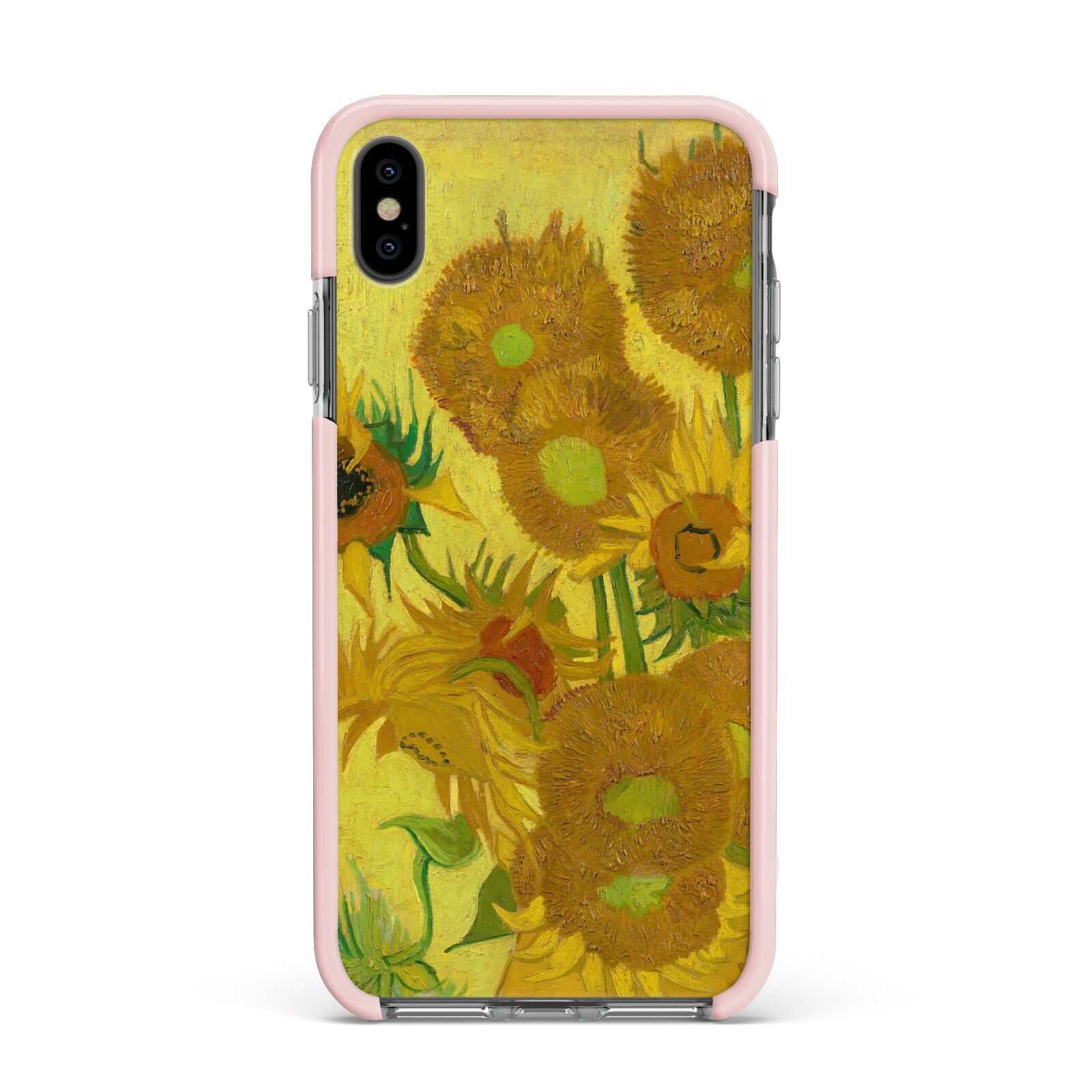 Van Gogh Sunflowers Apple iPhone Xs Max Impact Case Pink Edge on Black Phone