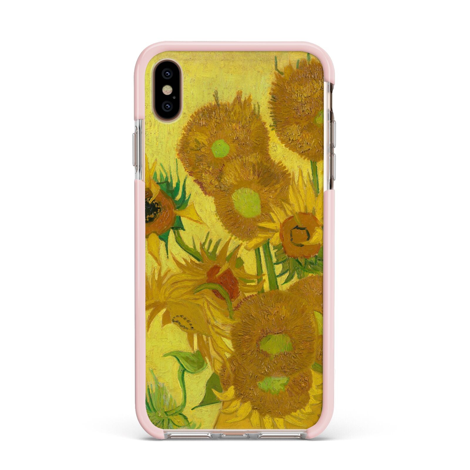 Van Gogh Sunflowers Apple iPhone Xs Max Impact Case Pink Edge on Gold Phone