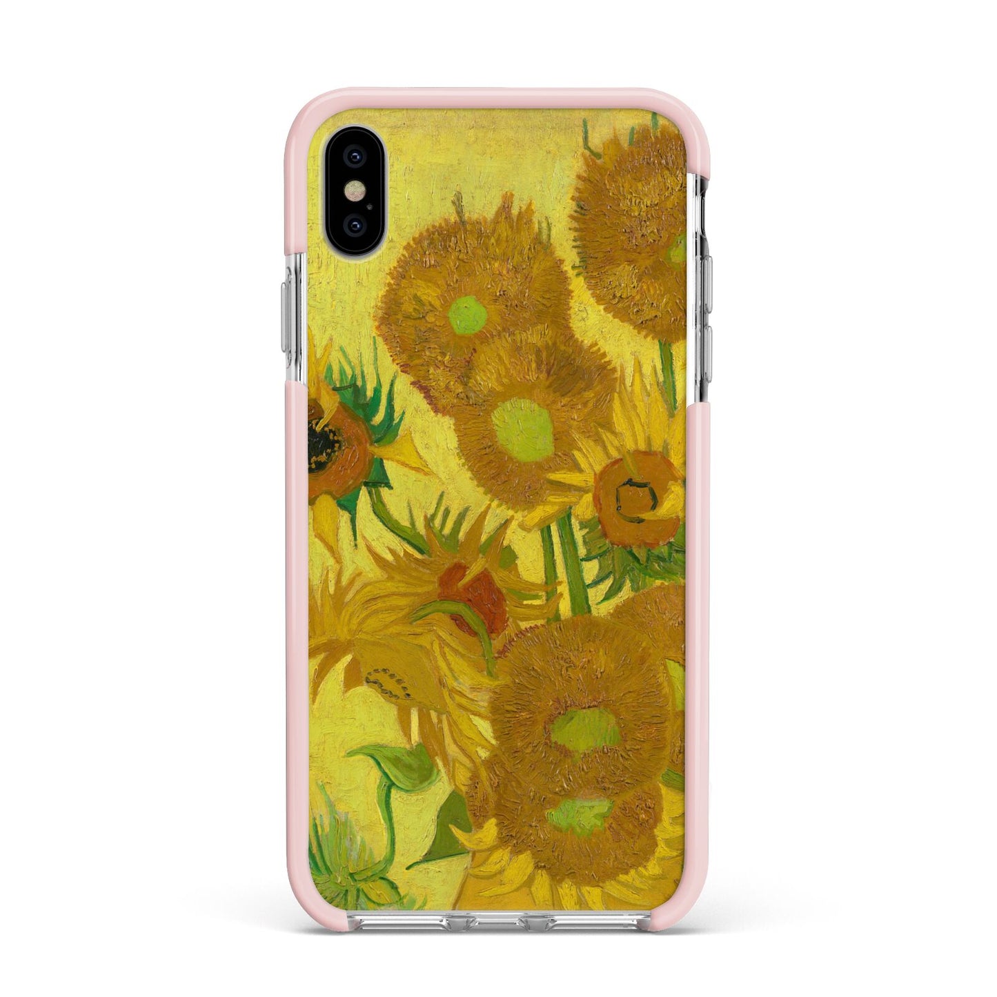 Van Gogh Sunflowers Apple iPhone Xs Max Impact Case Pink Edge on Silver Phone