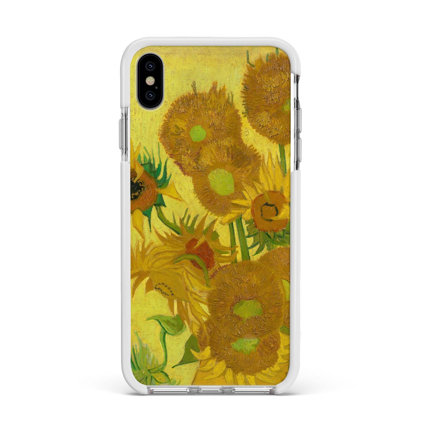 Van Gogh Sunflowers Apple iPhone Xs Max Impact Case White Edge on Silver Phone