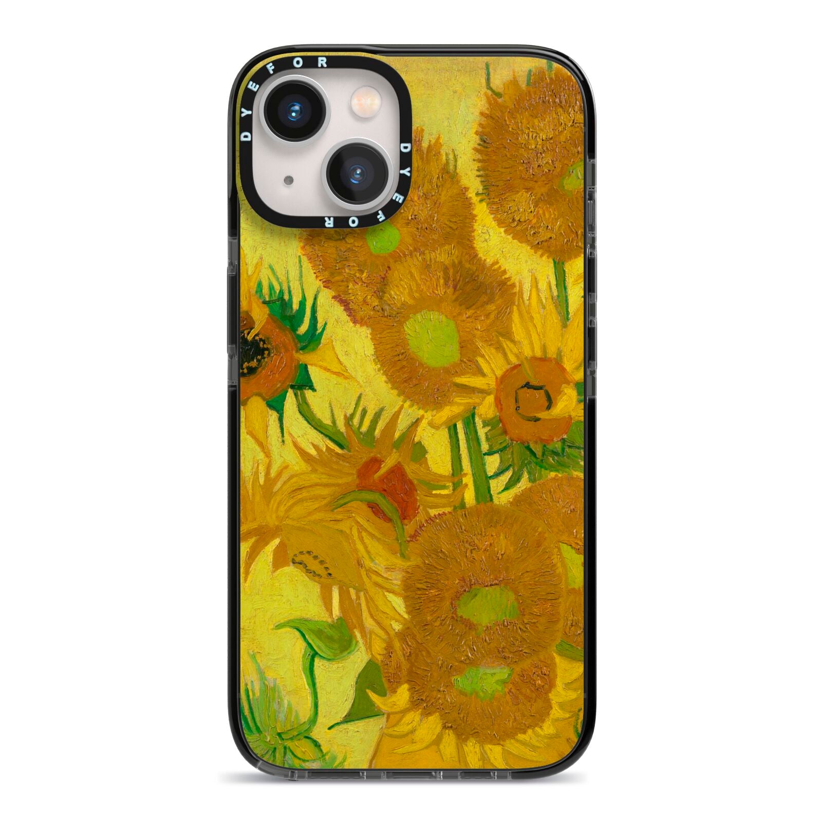 Van Gogh Sunflowers iPhone 13 Black Impact Case on Silver phone