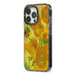 Van Gogh Sunflowers iPhone 13 Pro Black Impact Case Side Angle on Silver phone