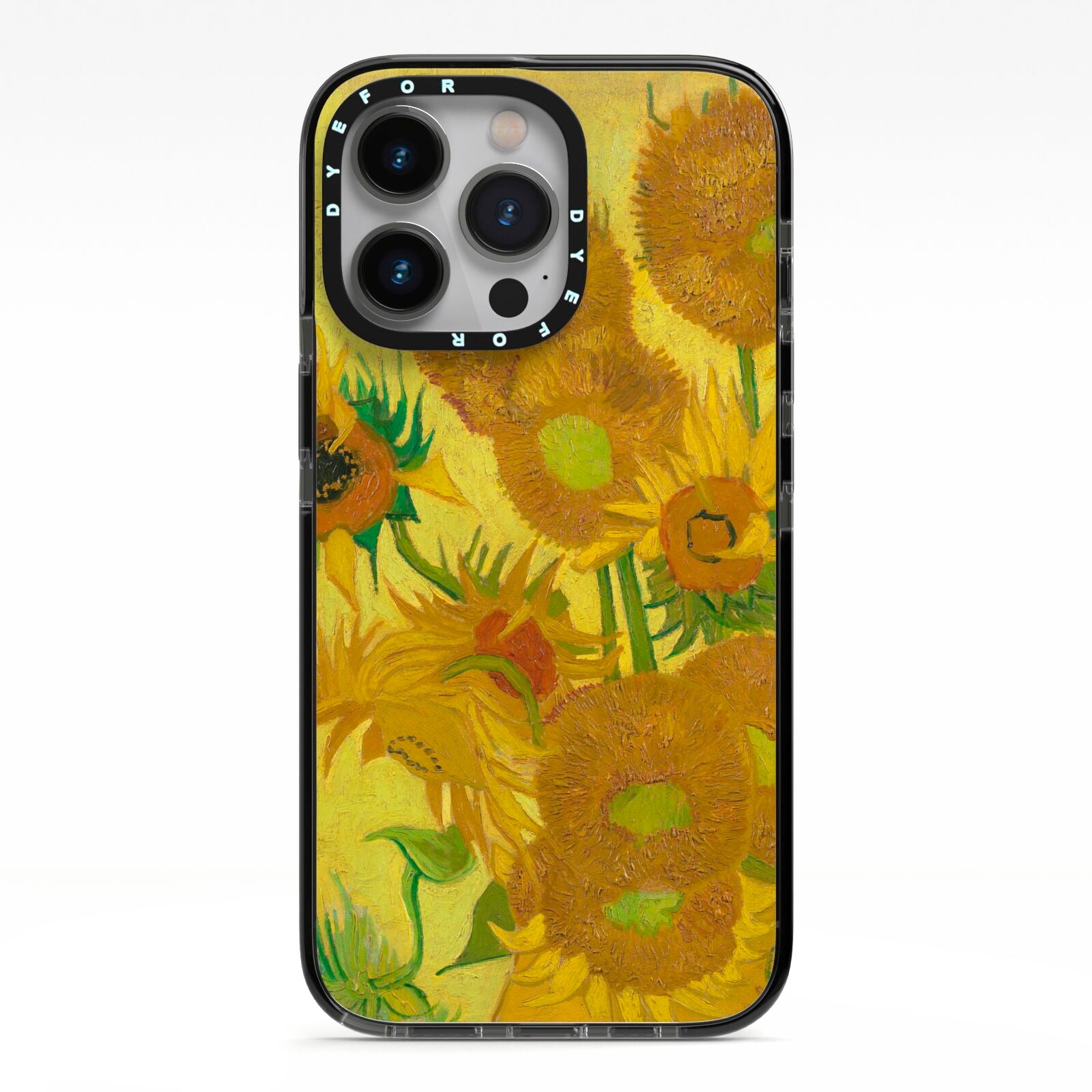 Van Gogh Sunflowers iPhone 13 Pro Black Impact Case on Silver phone