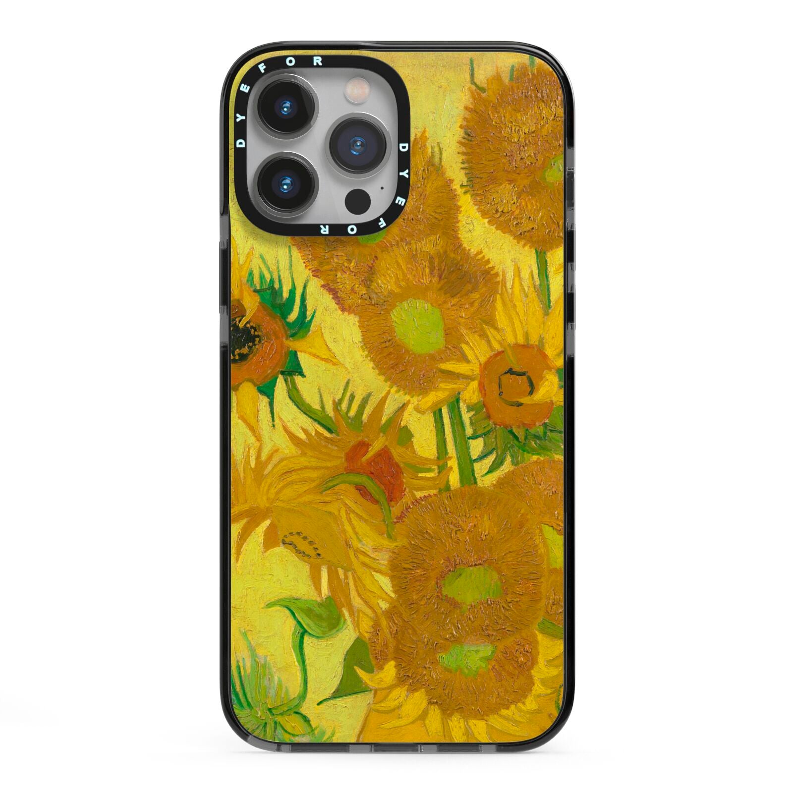 Van Gogh Sunflowers iPhone 13 Pro Max Black Impact Case on Silver phone