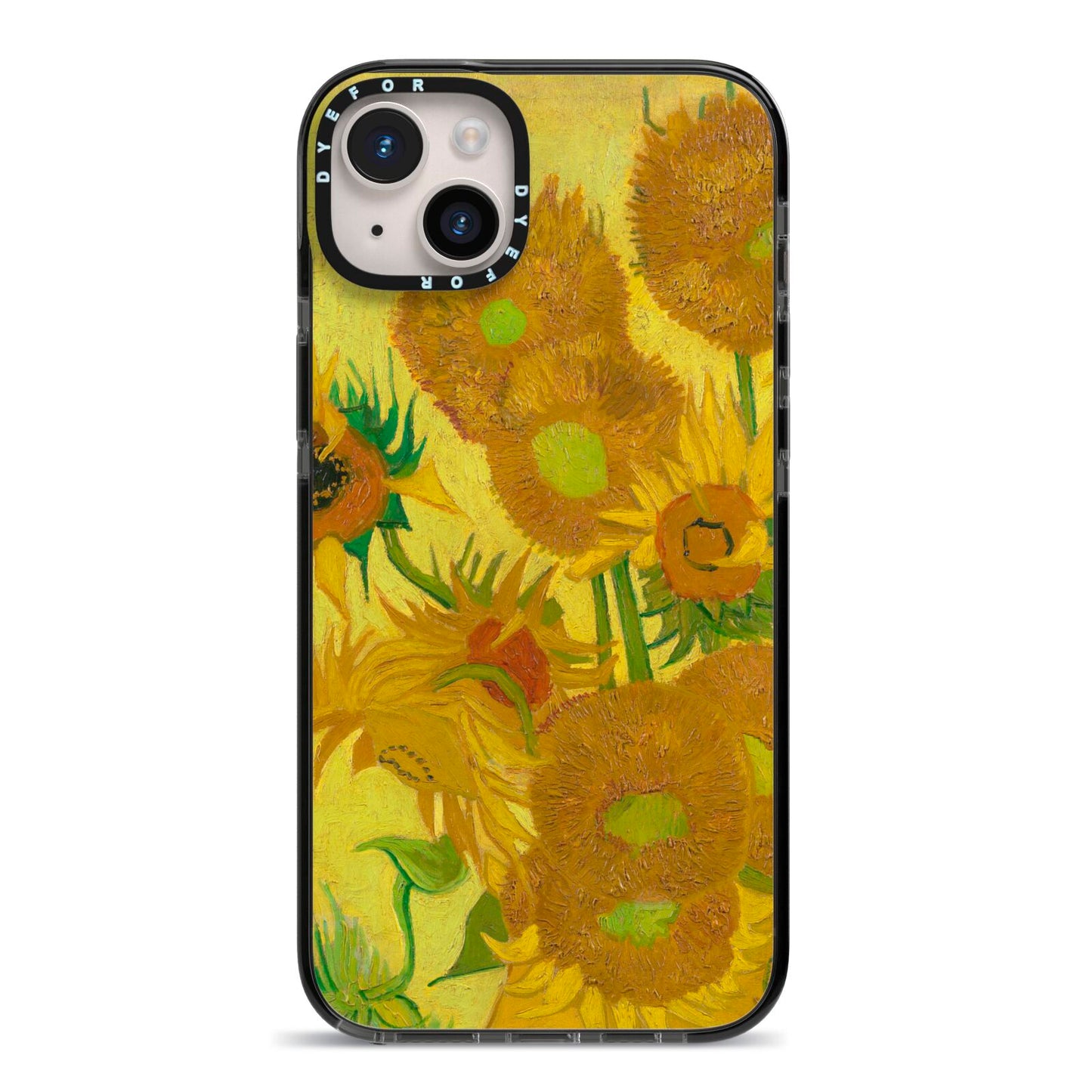 Van Gogh Sunflowers iPhone 14 Plus Black Impact Case on Silver phone