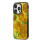 Van Gogh Sunflowers iPhone 14 Pro Black Impact Case Side Angle on Silver phone