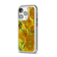 Van Gogh Sunflowers iPhone 14 Pro Clear Tough Case Silver Angled Image
