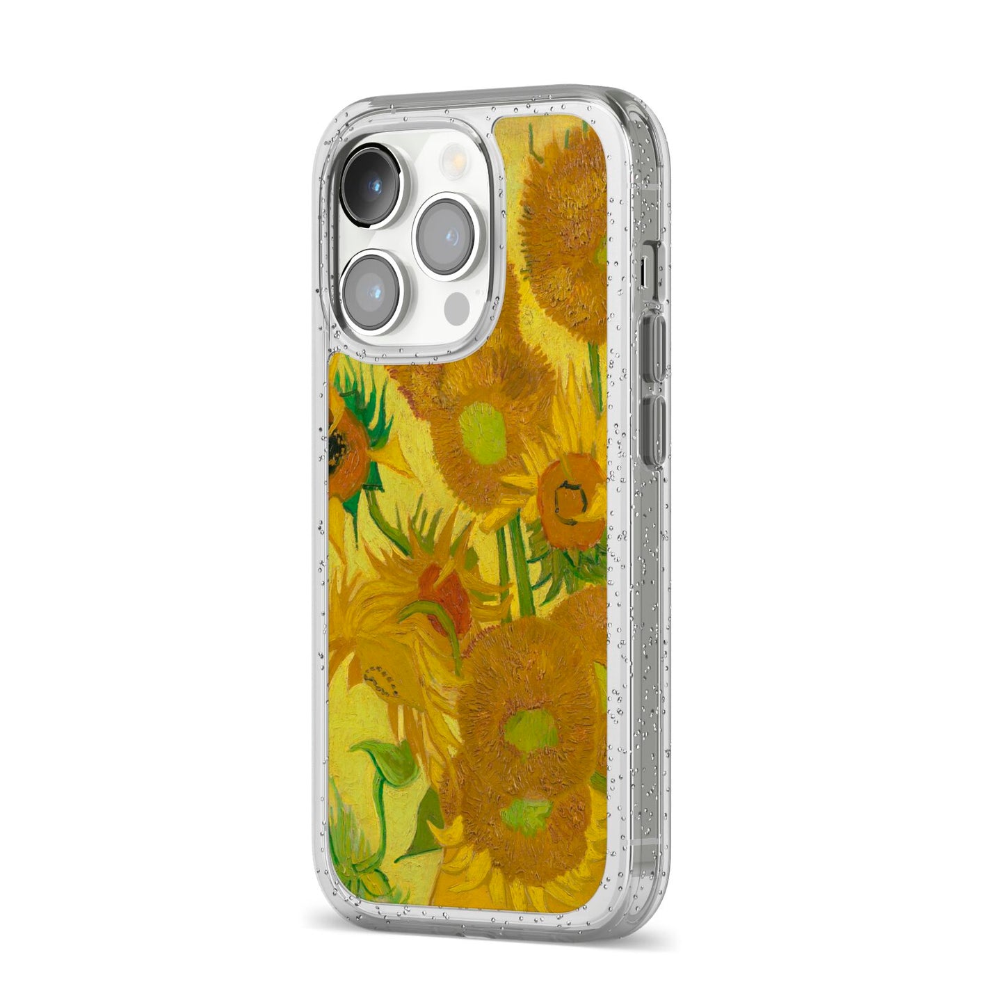 Van Gogh Sunflowers iPhone 14 Pro Glitter Tough Case Silver Angled Image