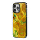 Van Gogh Sunflowers iPhone 14 Pro Max Black Impact Case Side Angle on Silver phone