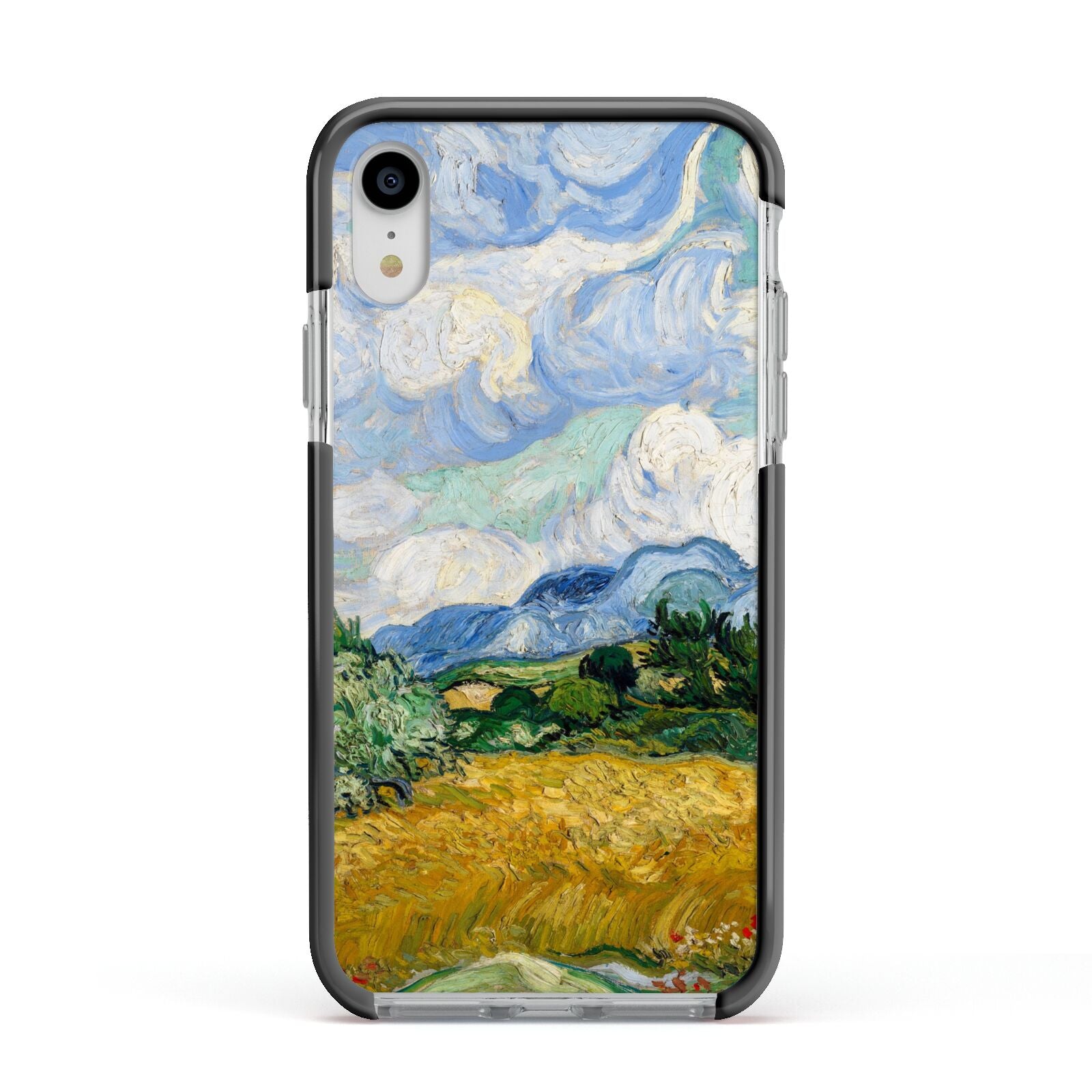 Van Gogh Wheat Field with Cypresses Apple iPhone XR Impact Case Black Edge on Silver Phone