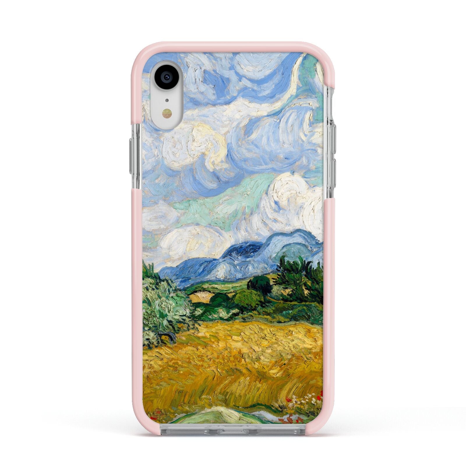 Van Gogh Wheat Field with Cypresses Apple iPhone XR Impact Case Pink Edge on Silver Phone