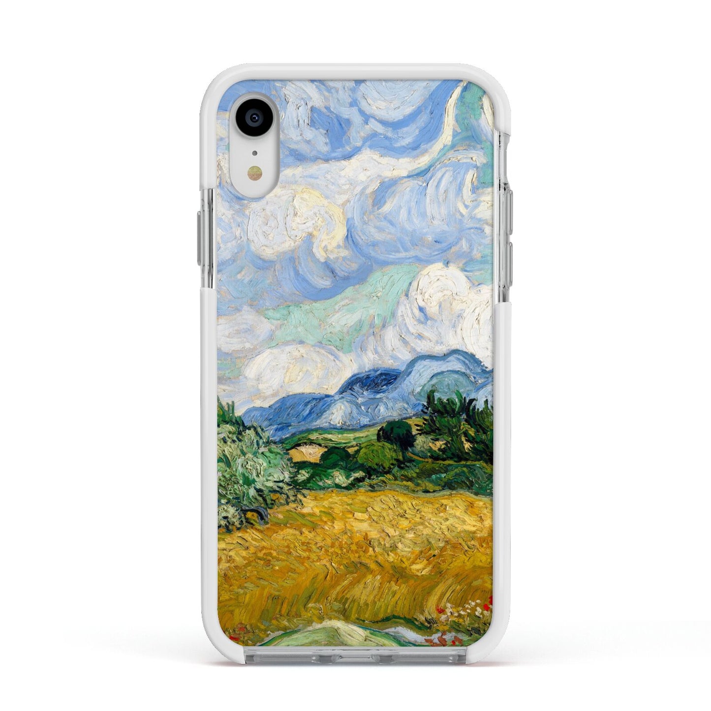 Van Gogh Wheat Field with Cypresses Apple iPhone XR Impact Case White Edge on Silver Phone