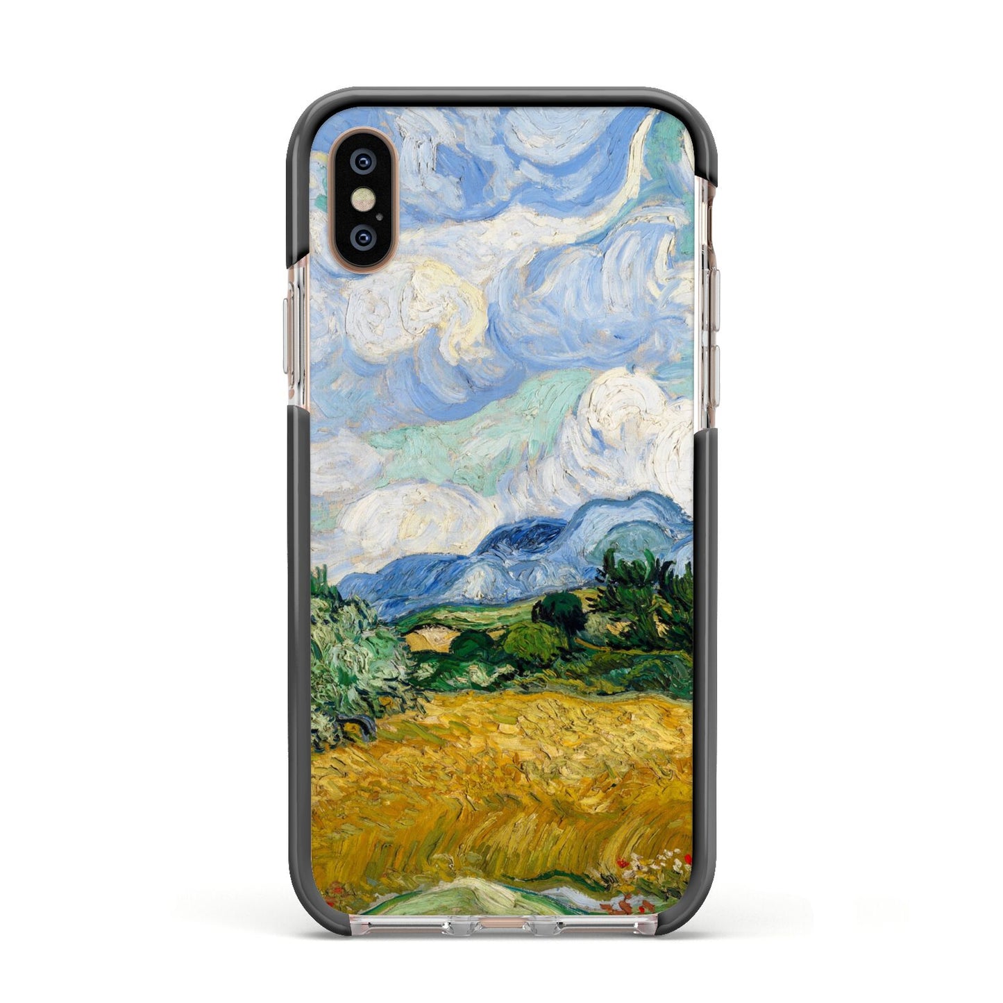 Van Gogh Wheat Field with Cypresses Apple iPhone Xs Impact Case Black Edge on Gold Phone