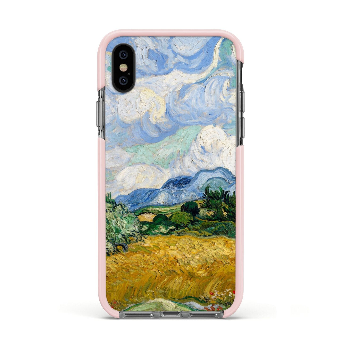 Van Gogh Wheat Field with Cypresses Apple iPhone Xs Impact Case Pink Edge on Black Phone