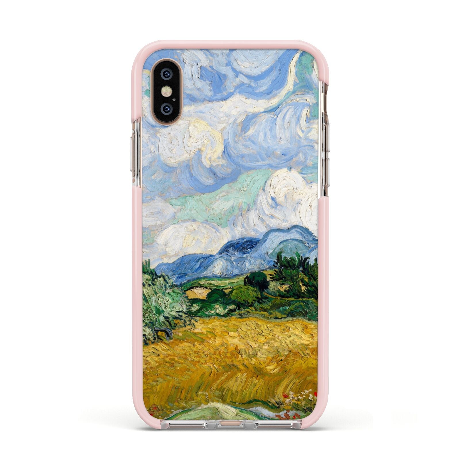 Van Gogh Wheat Field with Cypresses Apple iPhone Xs Impact Case Pink Edge on Gold Phone