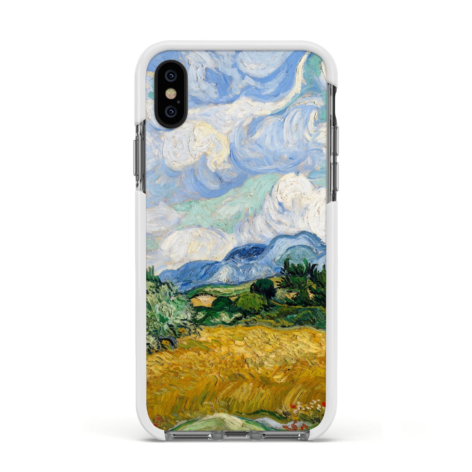 Van Gogh Wheat Field with Cypresses Apple iPhone Xs Impact Case White Edge on Black Phone