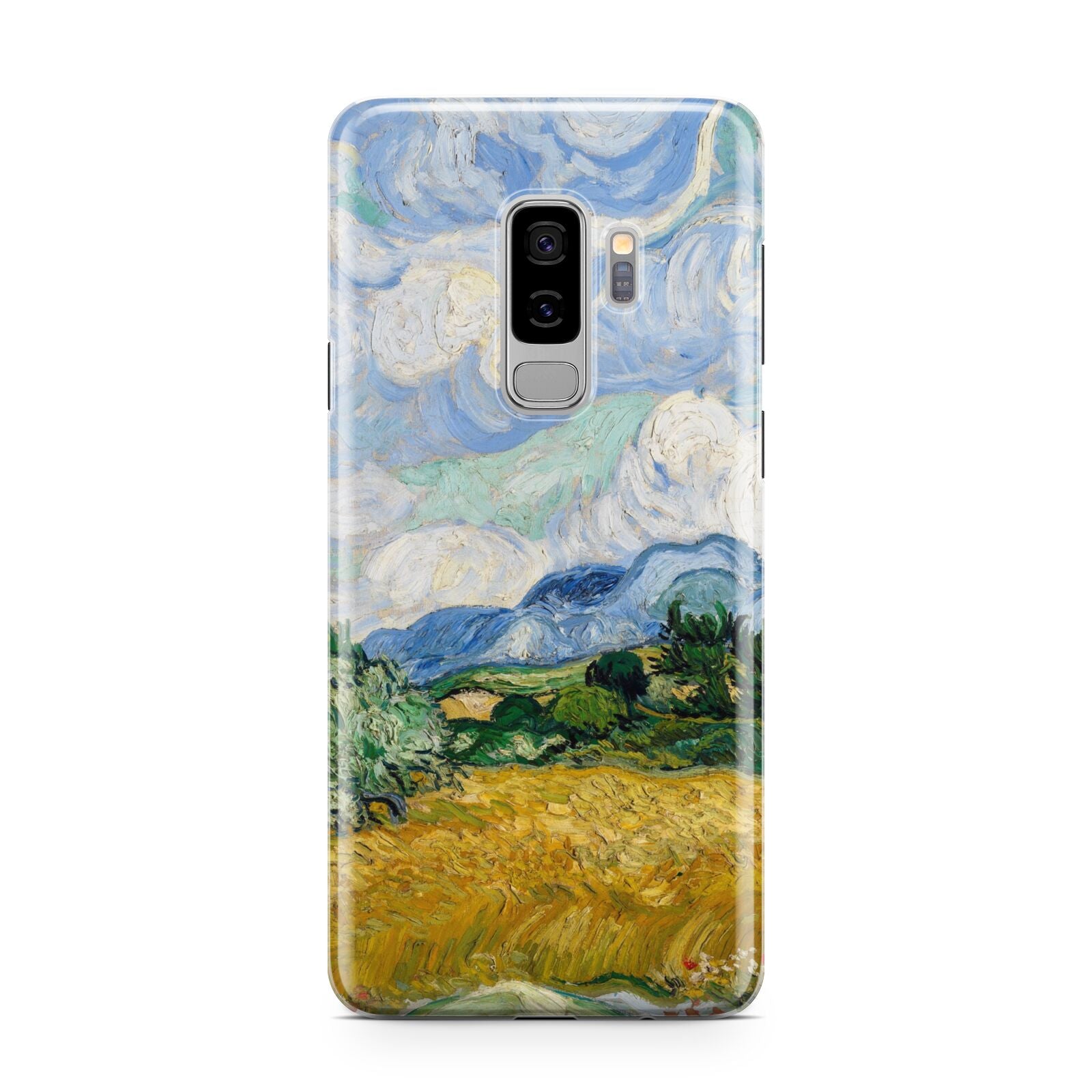 Van Gogh Wheat Field with Cypresses Samsung Galaxy S9 Plus Case on Silver phone