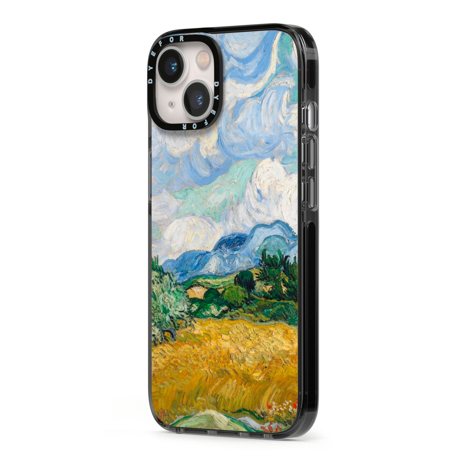 Van Gogh Wheat Field with Cypresses iPhone 13 Black Impact Case Side Angle on Silver phone