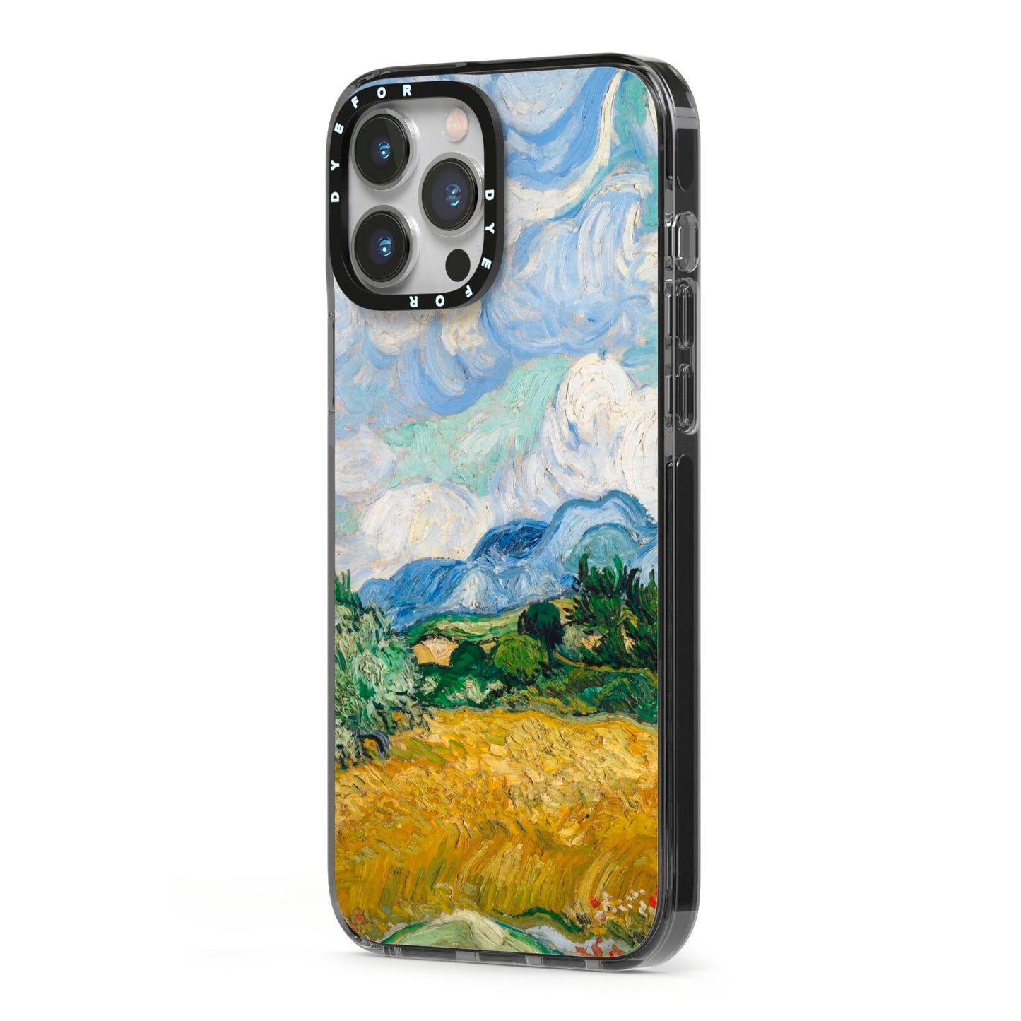 Van Gogh Wheat Field with Cypresses iPhone 13 Pro Max Black Impact Case Side Angle on Silver phone