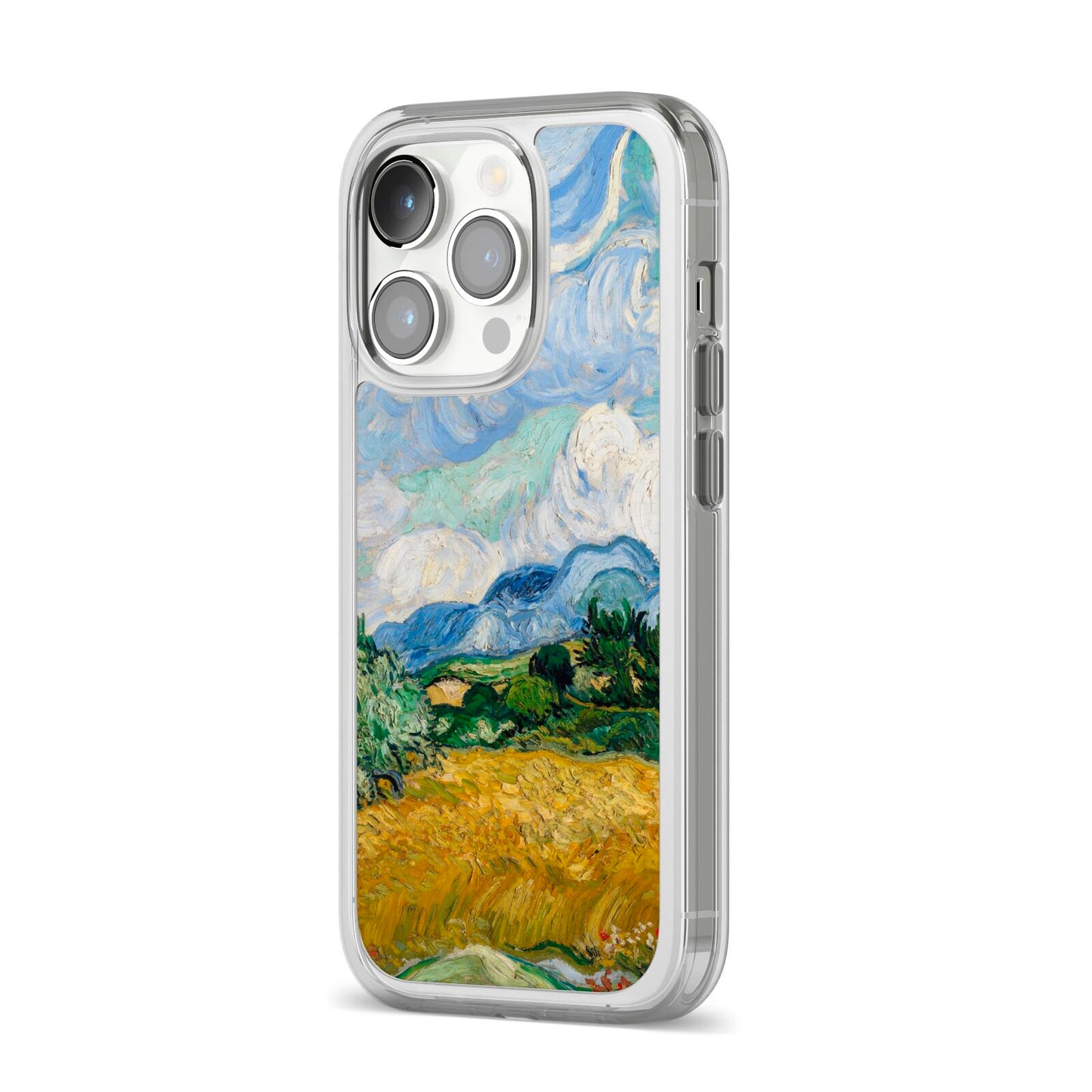 Van Gogh Wheat Field with Cypresses iPhone 14 Pro Clear Tough Case Silver Angled Image