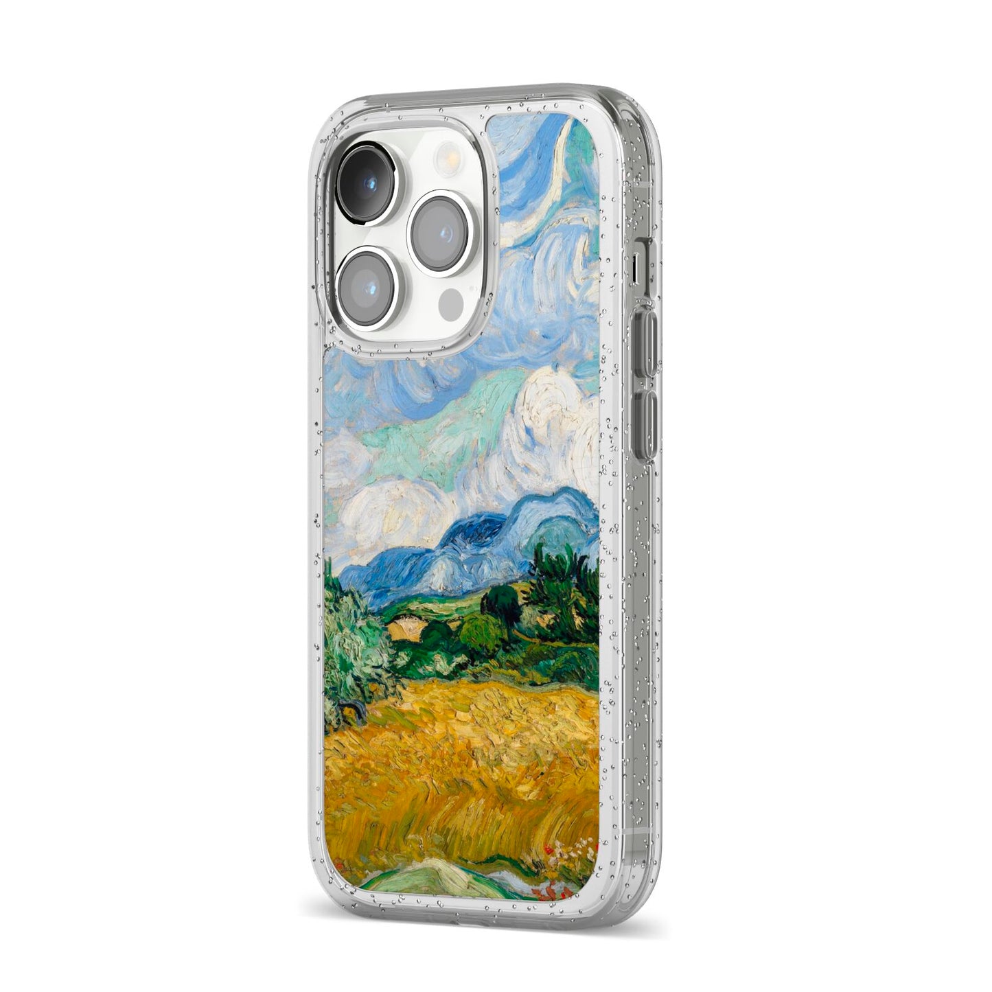 Van Gogh Wheat Field with Cypresses iPhone 14 Pro Glitter Tough Case Silver Angled Image