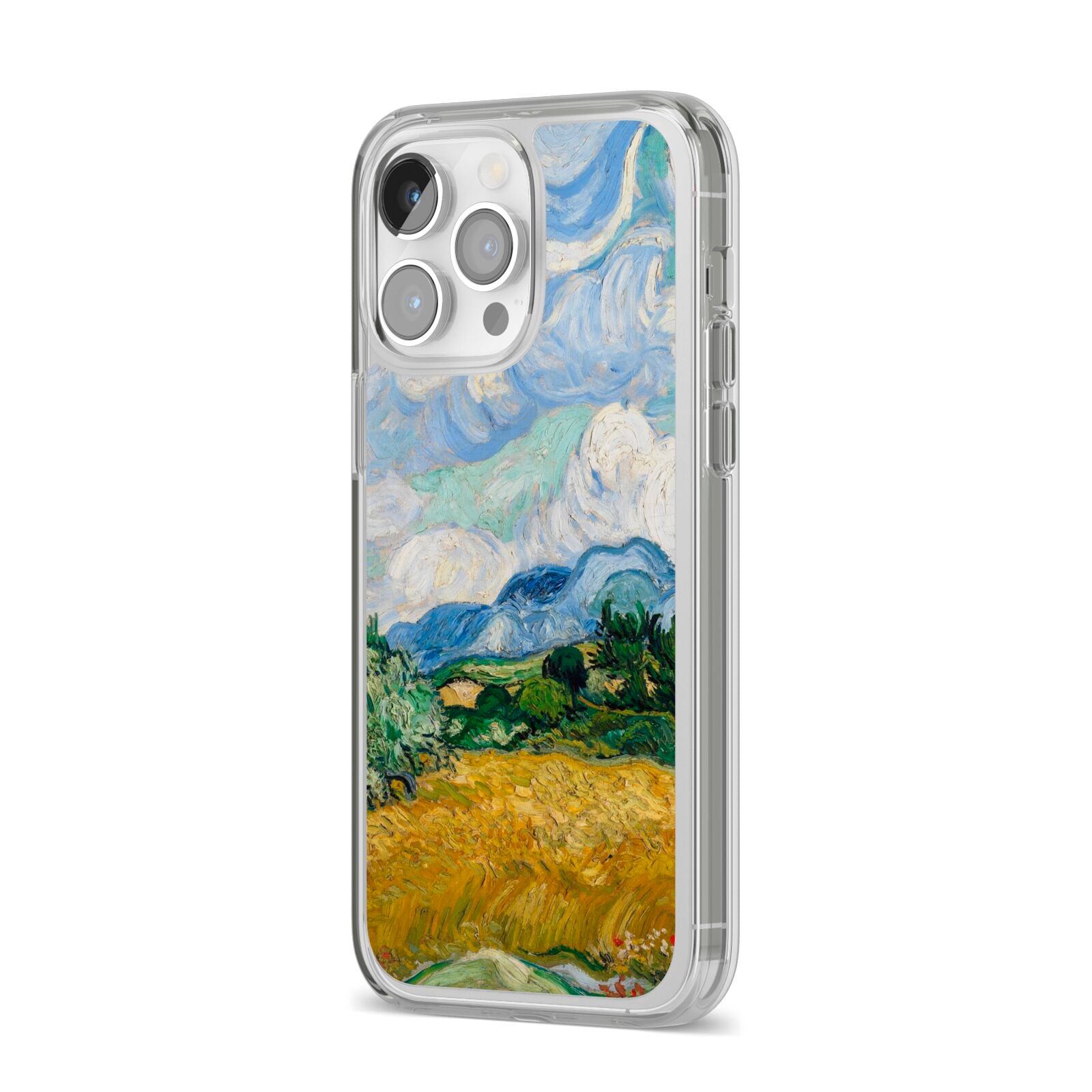 Van Gogh Wheat Field with Cypresses iPhone 14 Pro Max Clear Tough Case Silver Angled Image