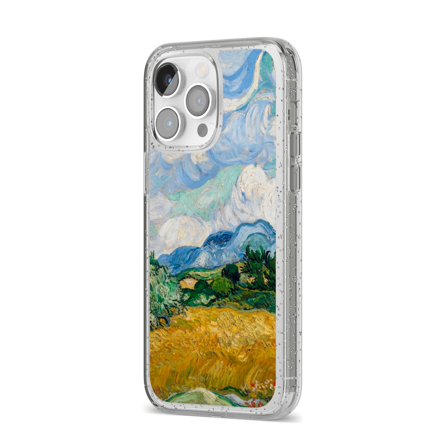 Van Gogh Wheat Field with Cypresses iPhone 14 Pro Max Glitter Tough Case Silver Angled Image