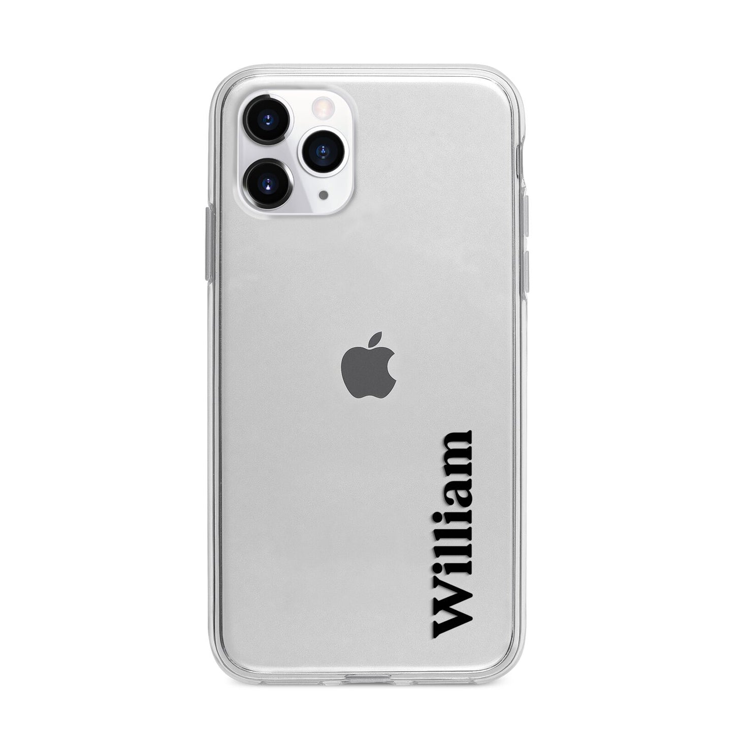 Vertical Name Apple iPhone 11 Pro in Silver with Bumper Case