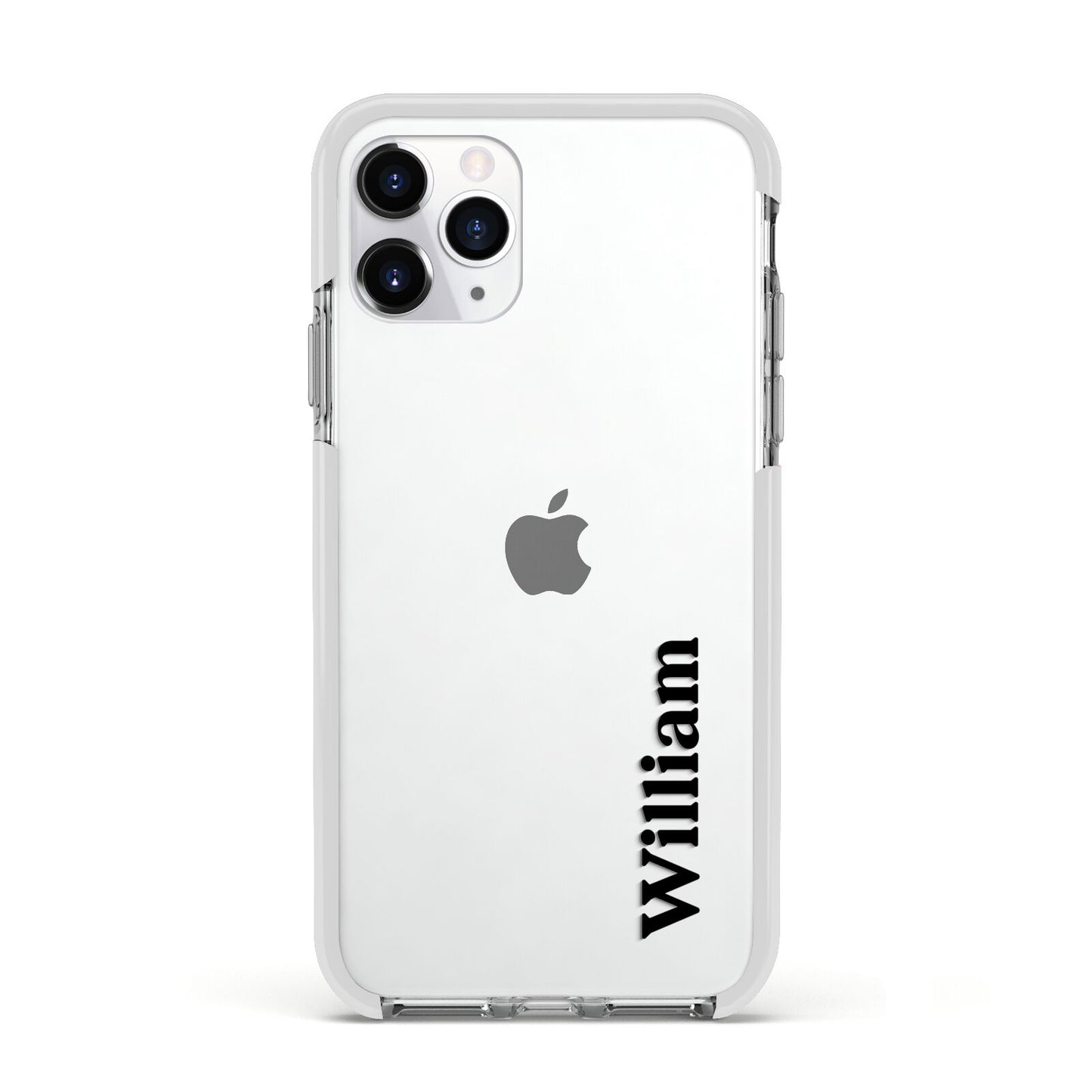 Vertical Name Apple iPhone 11 Pro in Silver with White Impact Case