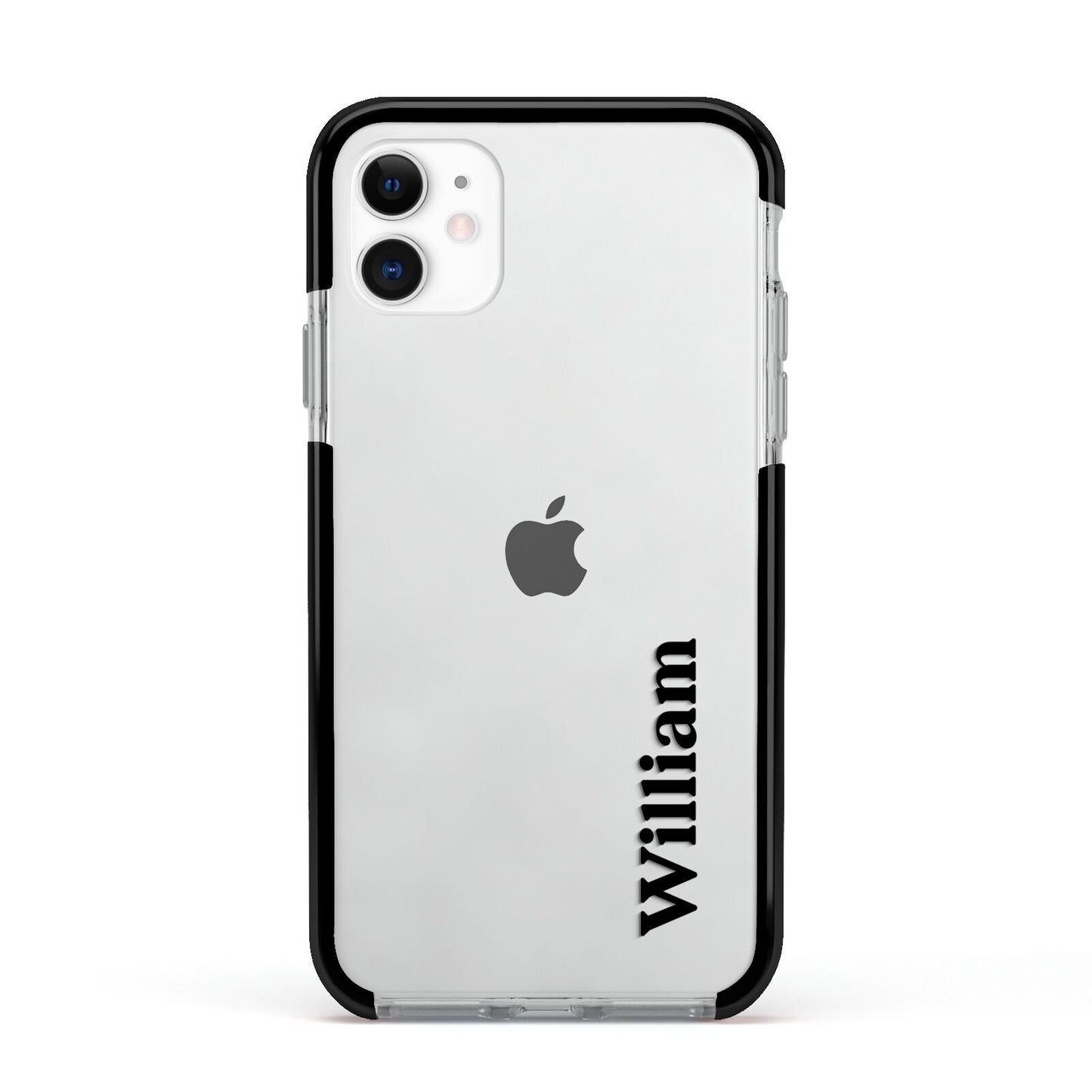 Vertical Name Apple iPhone 11 in White with Black Impact Case