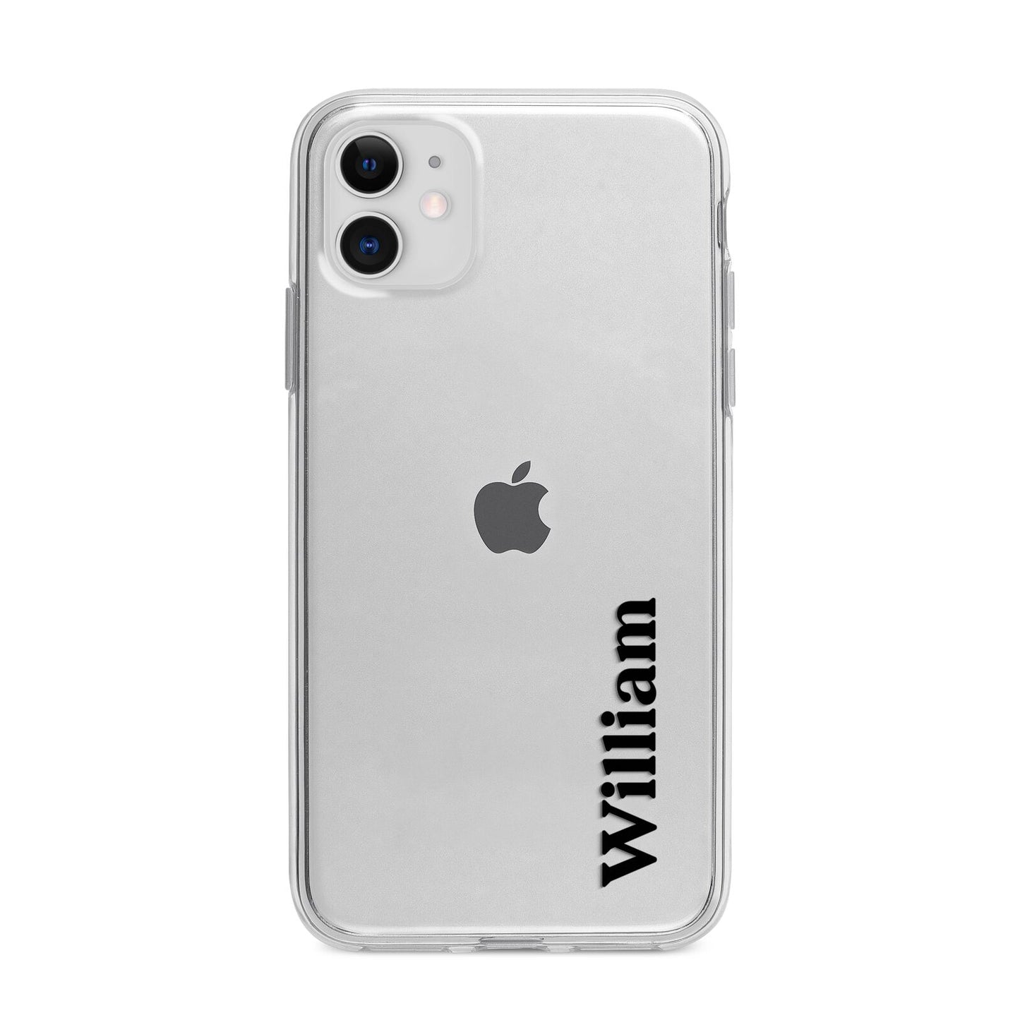 Vertical Name Apple iPhone 11 in White with Bumper Case