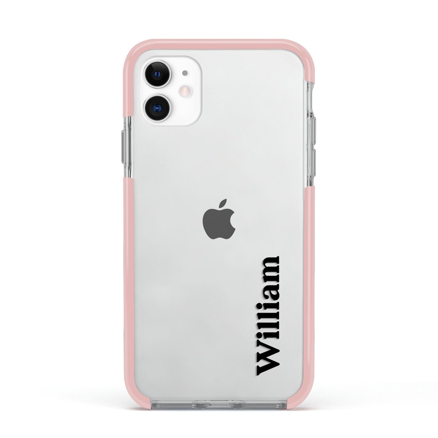 Vertical Name Apple iPhone 11 in White with Pink Impact Case