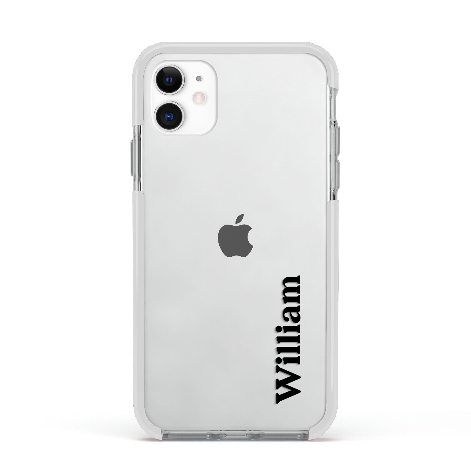 Vertical Name Apple iPhone 11 in White with White Impact Case