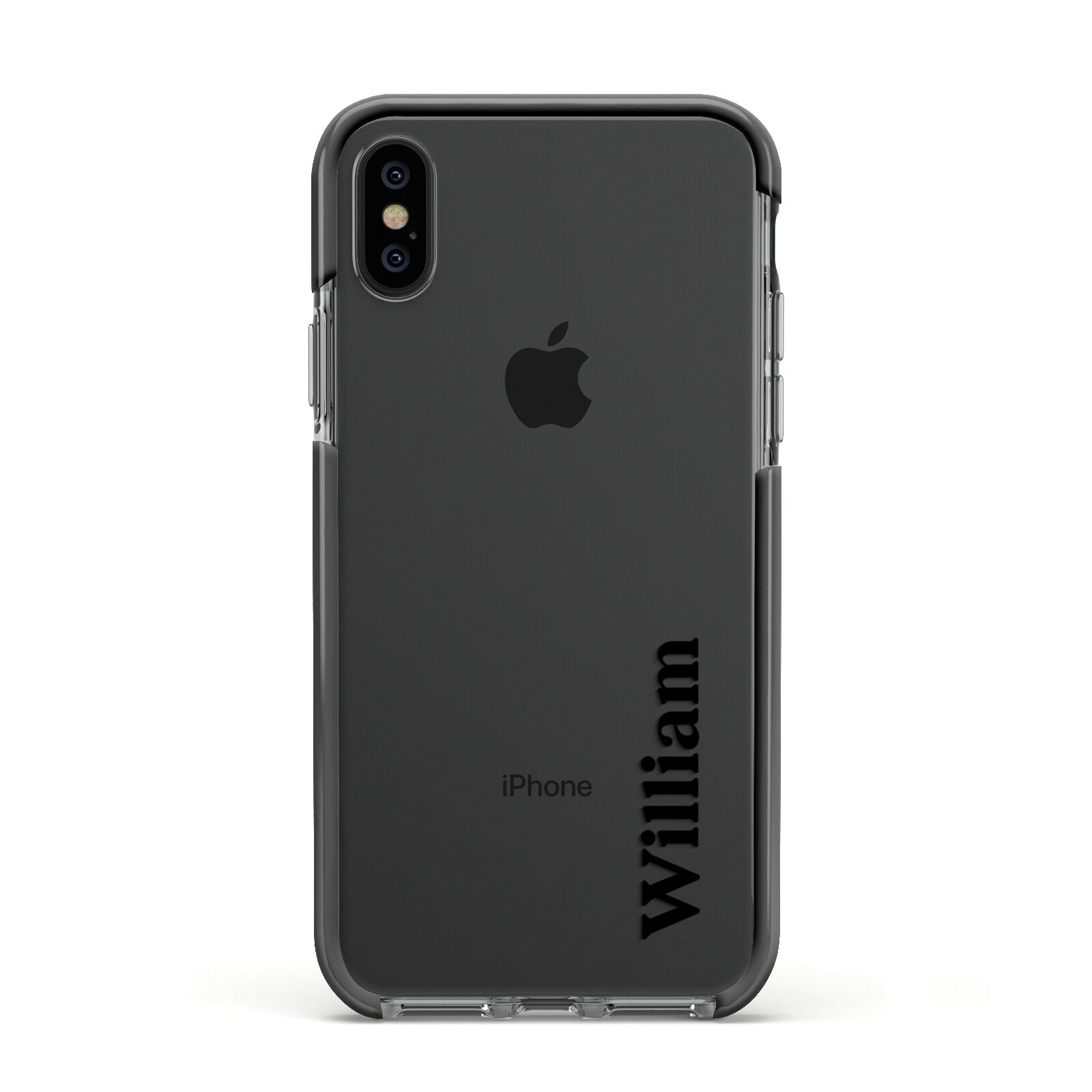 Vertical Name Apple iPhone Xs Impact Case Black Edge on Black Phone