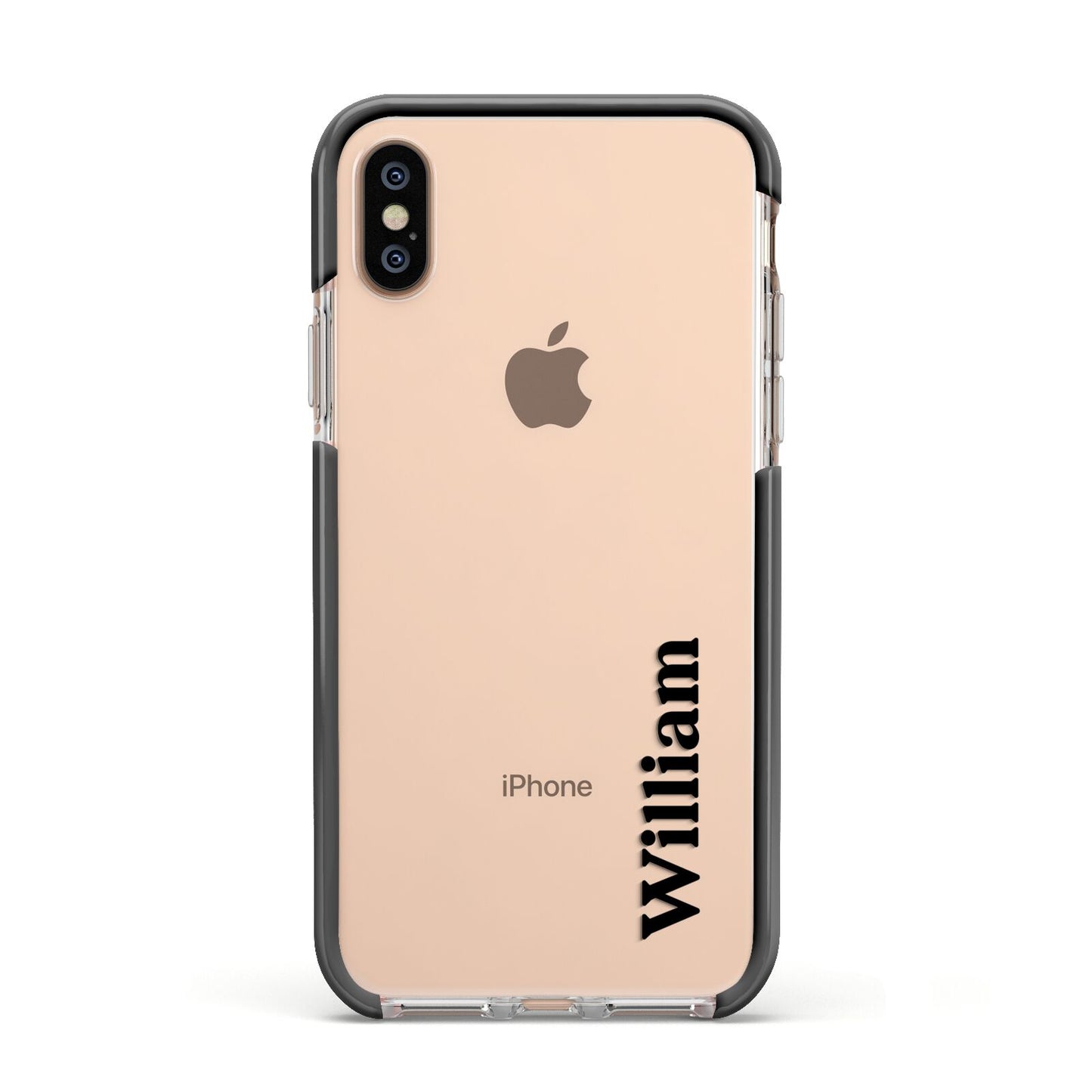 Vertical Name Apple iPhone Xs Impact Case Black Edge on Gold Phone